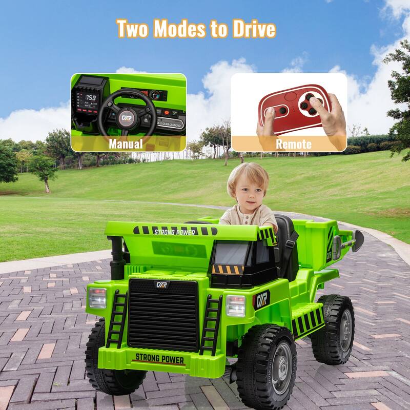12V Electric Kids Ride-on Dump Truck Toy Car with Dumping Bed, Shovel