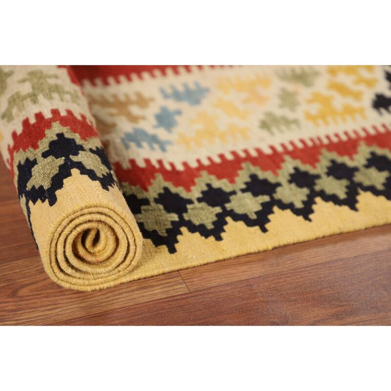 Kilim Qashqai Persian Vintage Rug Flatweave Tribal Wool Carpet - 5'5"x 8'1"