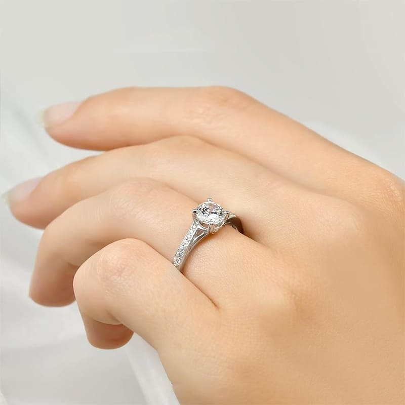 1.00 Carat Round Cut Cubic Zirconia Ring Sterling Silver Petite Design