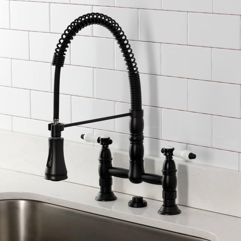 Kingston Brass Essex Double-Handle Wall-Mount Pre-Rinse Bridge Kitchen Faucet