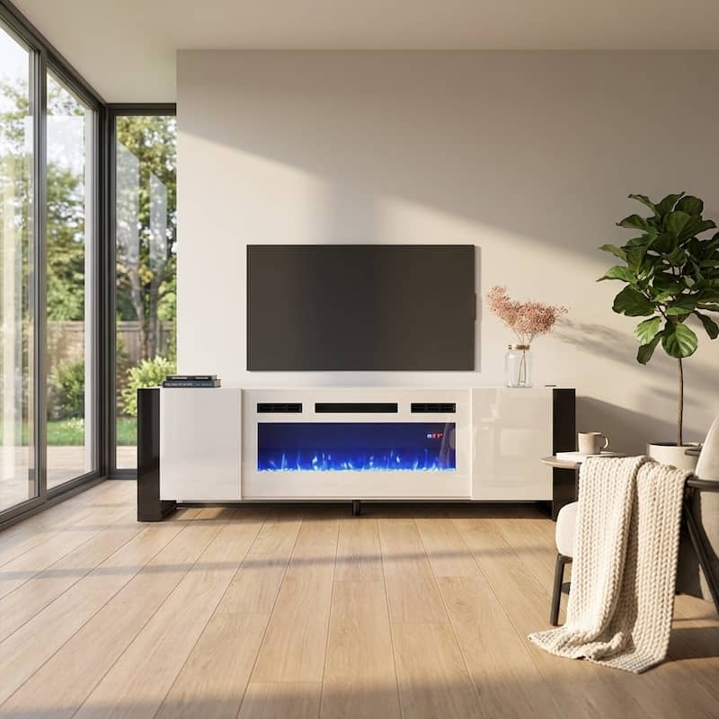 Meble Furniture Woody Electric Fireplace 77" TV Stand for up to 85" TVs