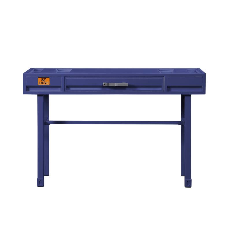 Industrial Style Metal and Wood 1 Drawer Vanity Desk, Blue - 30 H x 47 W x 17 L Inches