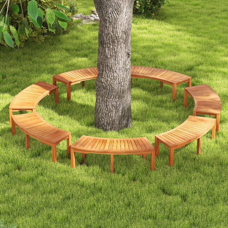 Costway 1/2/4 PCS Outdoor Curved Bench with Slatted Seat Wrap Around - See Details - 7 PCS