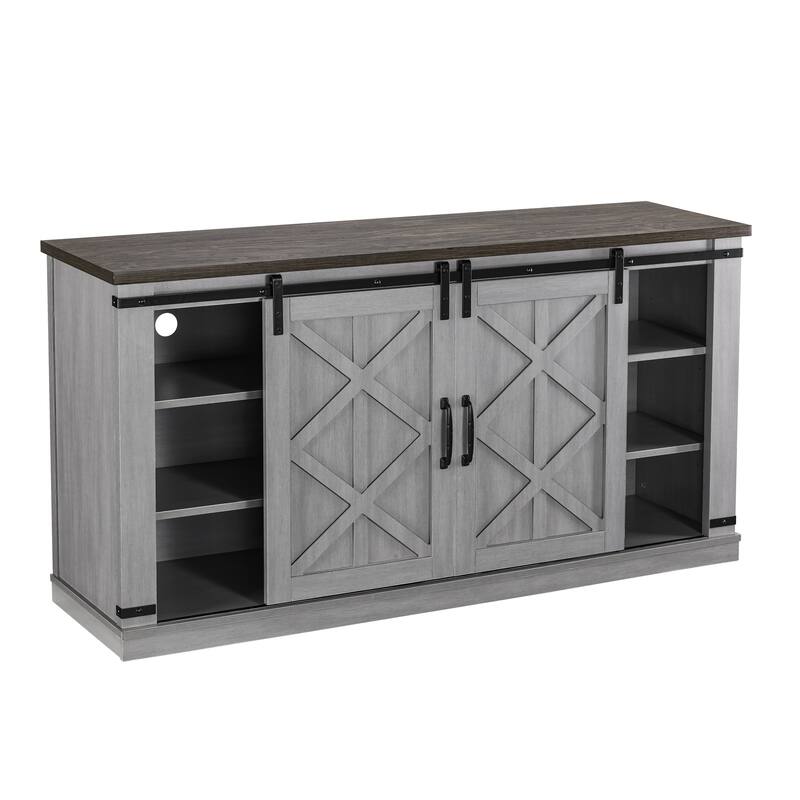 58" Farmhouse Sliding Barn Door TV Stand - Fits TVs up to 65" - 58" in Width