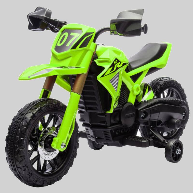 Electric Kids Dirt Bike, 6V Battery-Powered Motorcycle with Horn, Start Sound & Training Wheels for 3-8 Years Old - Green