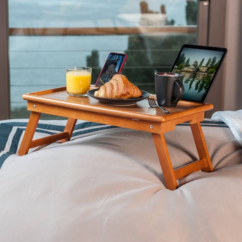 Arlo Breakfast Tray with Flip Top Teak Finish