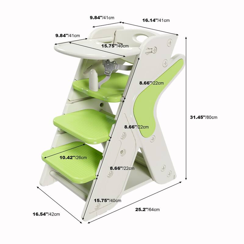 Multi Functional Growing Up Dining Chair,Adjustable Height Toddler Tower,Five-Point Seat Belts And A Movable Large Dinner Plate