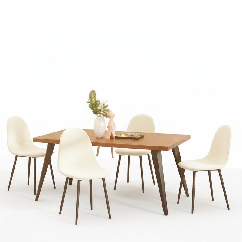 Homy Casa 5-Piece Dining Room Set with Modern Brown Table and 4 Upholstered Side Chairs - Tan