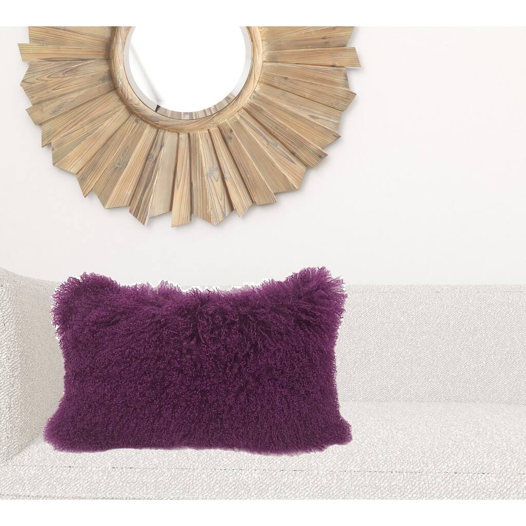 17" Purple Genuine Tibetan Lamb Fur Pillow With Microsuede Backing
