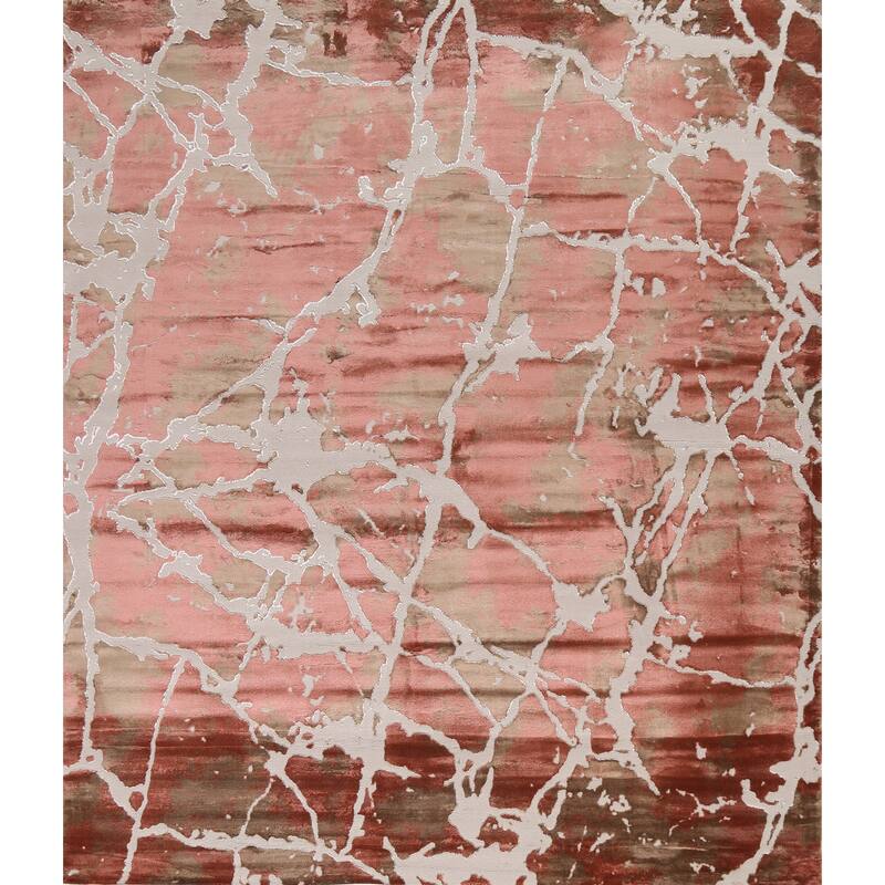 Abstract Transitional Turkish Oriental Rug Contemporary Carpet - 9'10" x 9'10" Square - Rust