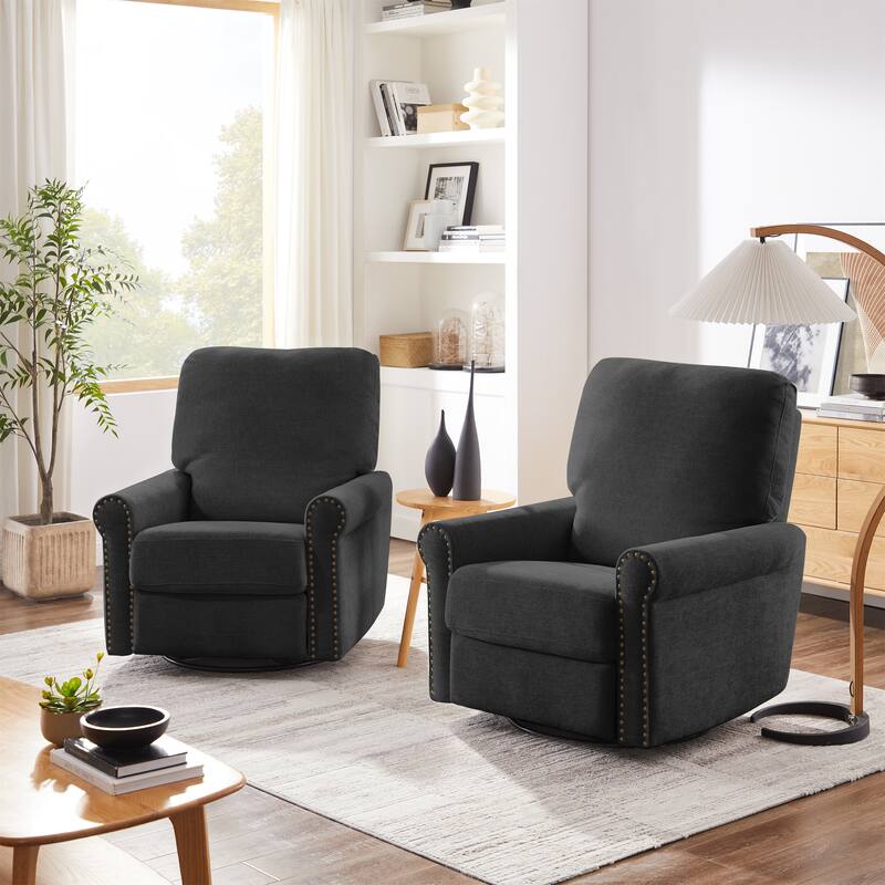 Heido 360 Degree Swivel Glider Manual Recliner Leisure Chair Set of 2 - Dark Gray