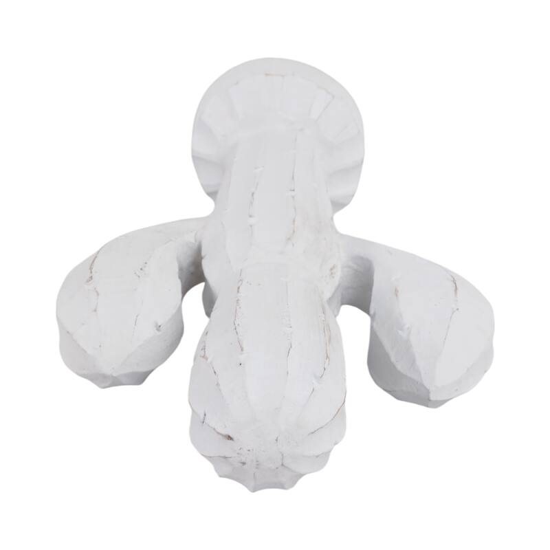 Wood Cactus Shape Handcarved Figurine - White, 14 in.
