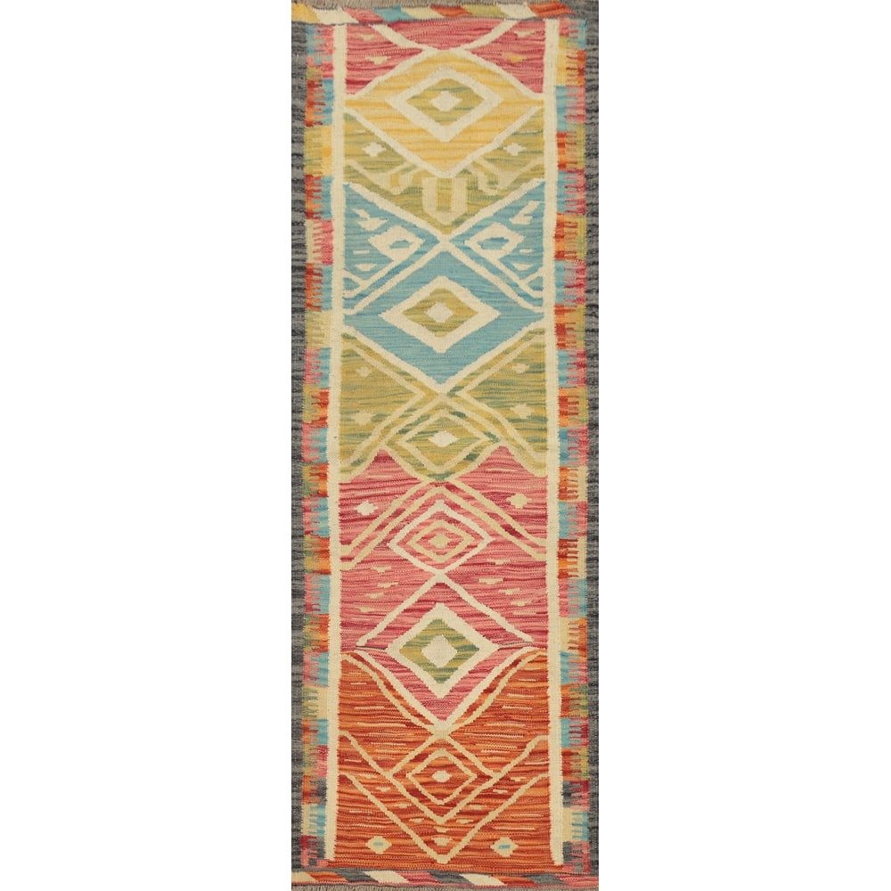 Hand Woven Oriental 100% Wool Carpet Southwestern Tribal Multi-Colored Kilim Runner Rug - 5' 9'' X 2' 0''