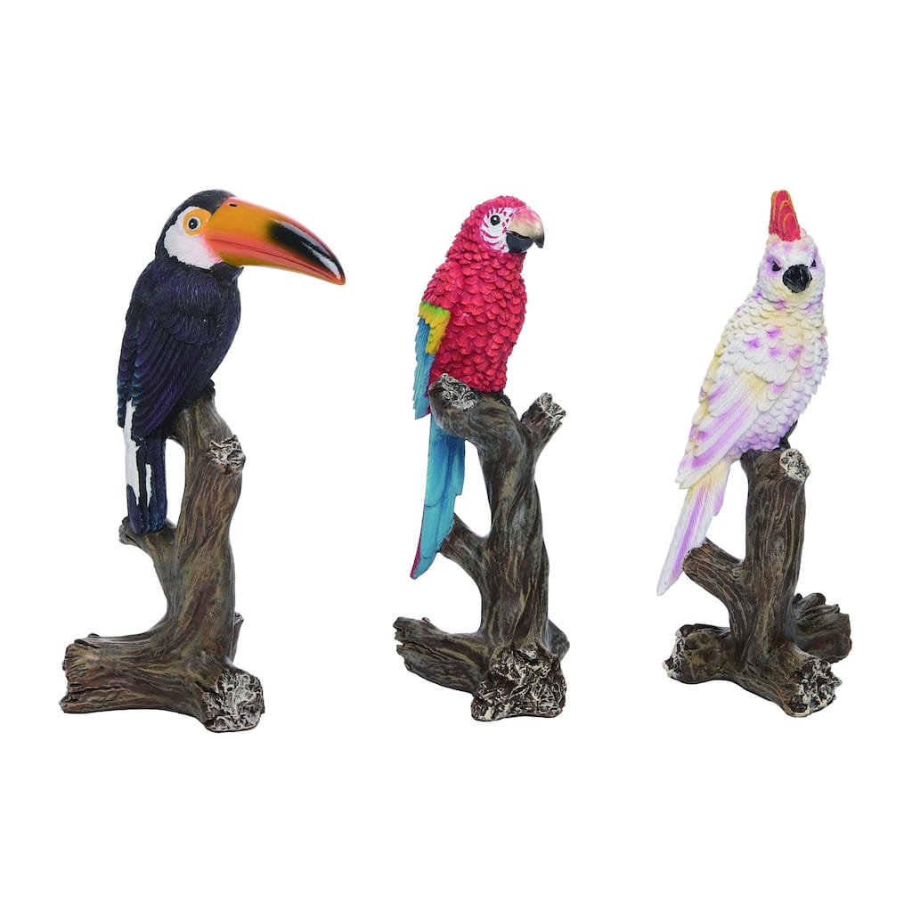 Transpac Resin Exotic Rainforest Bird Figurines Set of 3 Home Tabletop Mantel Decorations