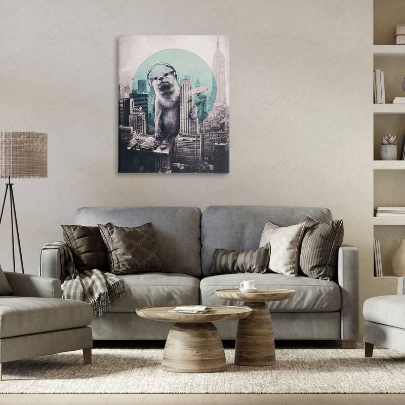 Stupell DJ Otter over Cityscape Canvas Wall Art Design By Ali Gulec