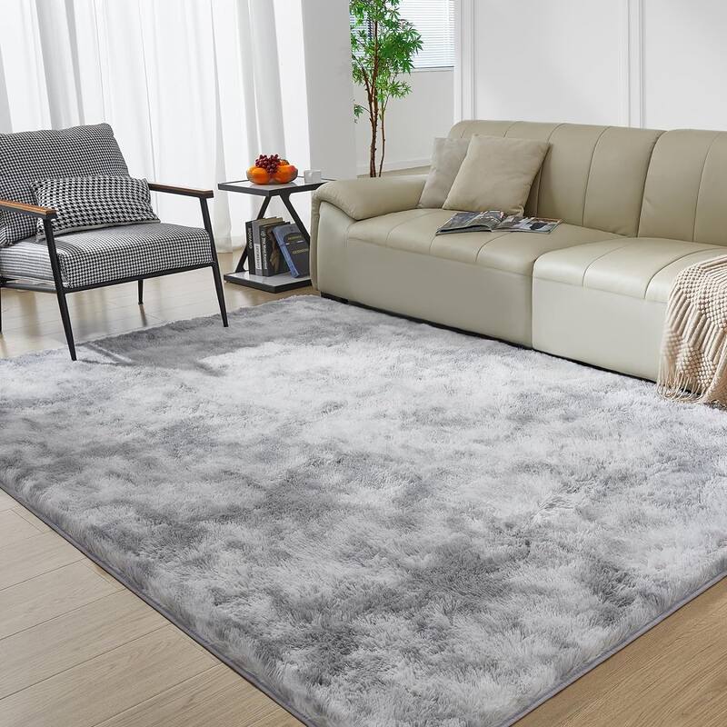 4X6 Fluffy Shag Area Rugs, Super Soft Rugs for Living Room - Light Grey