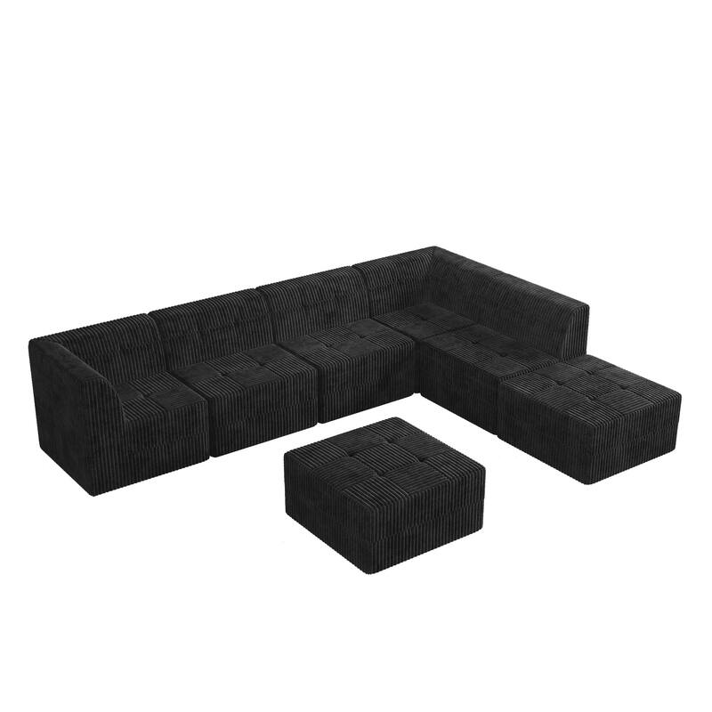 Roomfitters L-Shape Modular Sectional Sofa with Ottoman, Corduroy Sleeper Couch, Space-Saving Design for Living Room
