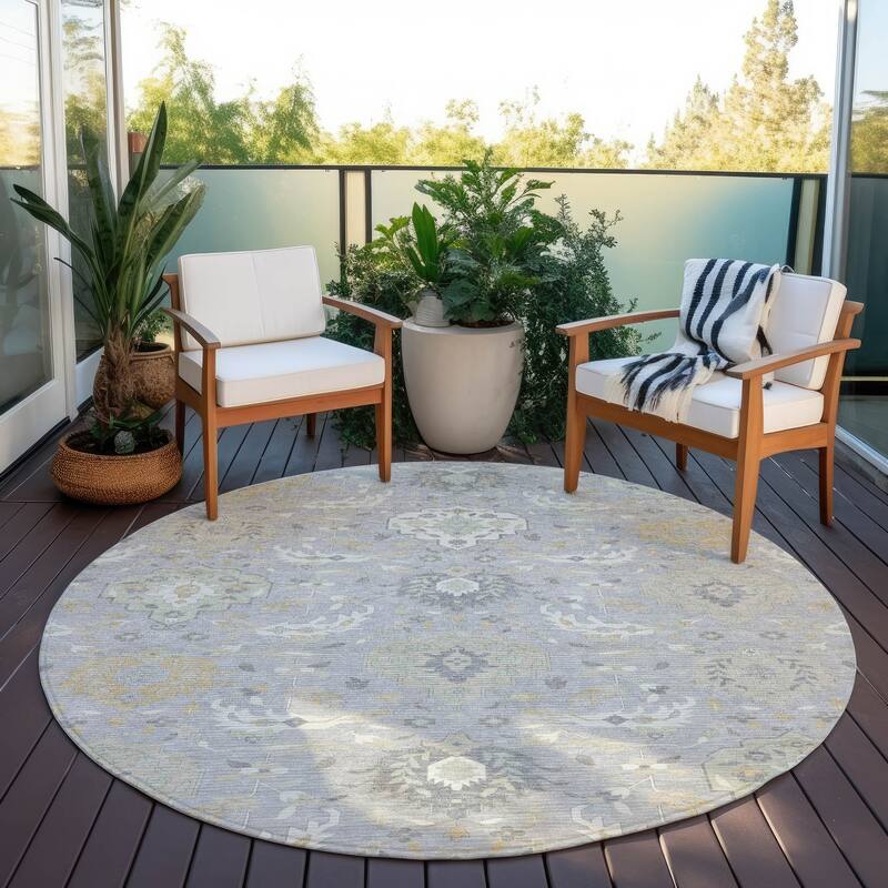 Machine Washable Indoor/ Outdoor Traditional Kashan Chantille Rug