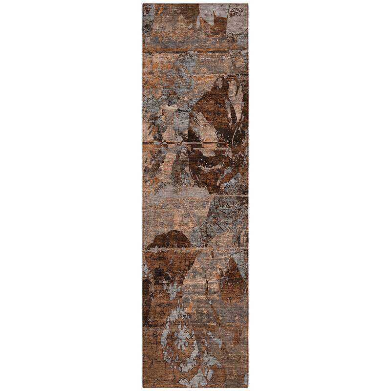 Machine Washable Indoor/ Outdoor Abstract Leaves Chantille Rug