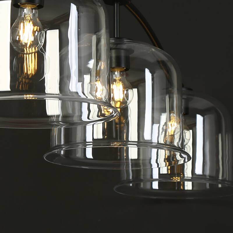 Modern Industrial Large 56"W Black 3-Light Linear Island Chandelier for Kitchen Island Dining Room - 55.9" W x 12" D x 14.2" H