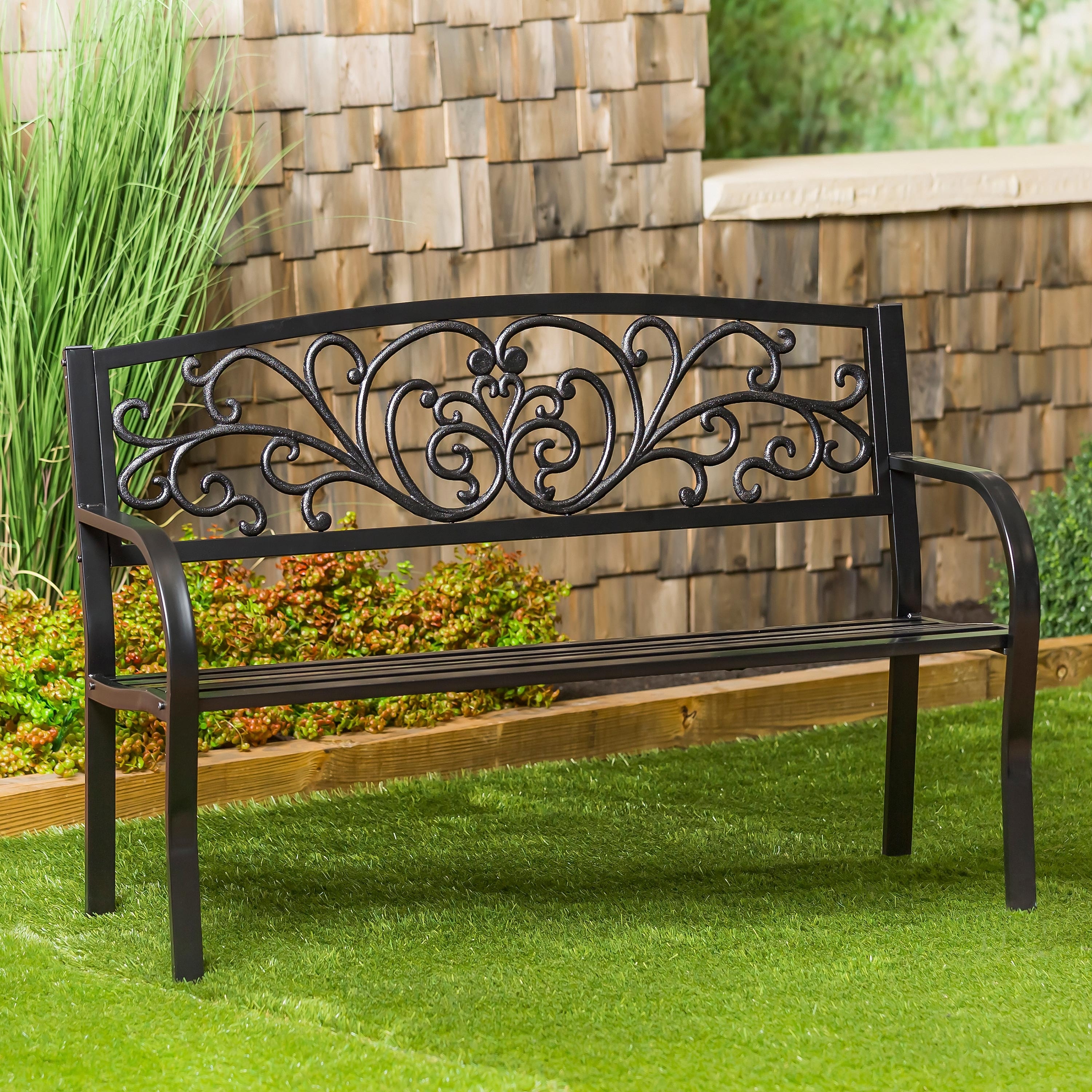 48 in. Blooming Metal Outdoor Garden Bench