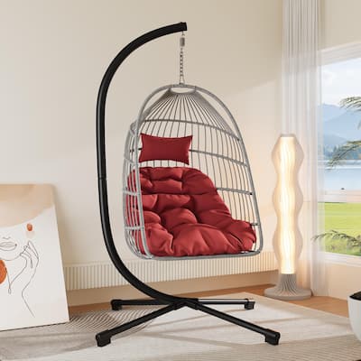 Outdoor Egg Hanging Chair with Stand, Patio Wicker Swing Egg Chair Indoor Swinging Chair Outdoor Hammock Egg Chair
