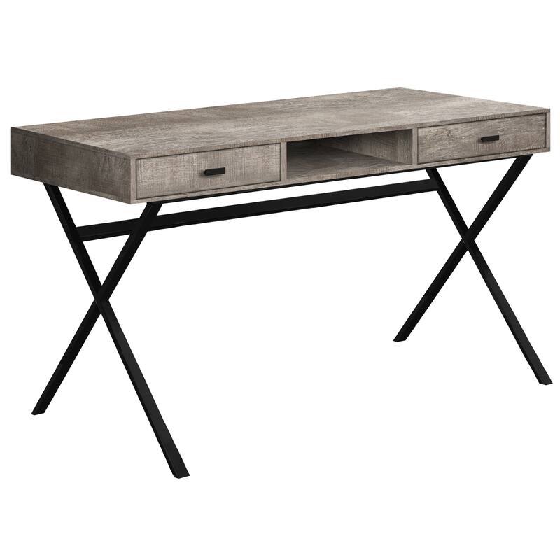 Taupe Wood Computer Desk with 2 Drawers and Black Metal Base - Taupe-Black