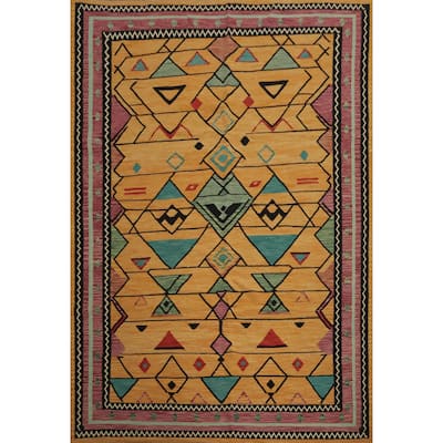 Hand Woven Oriental 100% Wool Carpet Southwestern Tribal Oranges & Rust Kilim Area Rug - 9' 11'' X 8' 5''