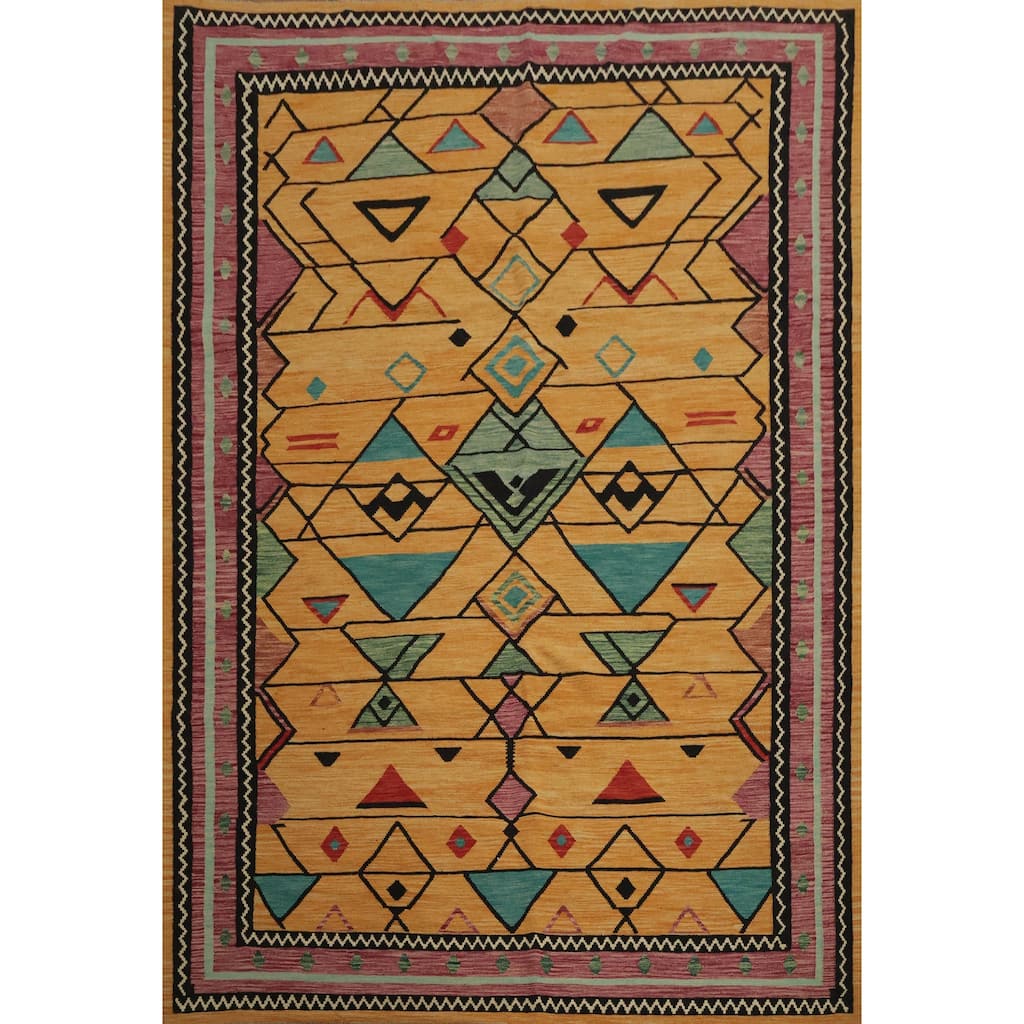 Hand Woven Oriental 100% Wool Carpet Southwestern Tribal Oranges & Rust Kilim Area Rug - 9' 11'' X 8' 5''