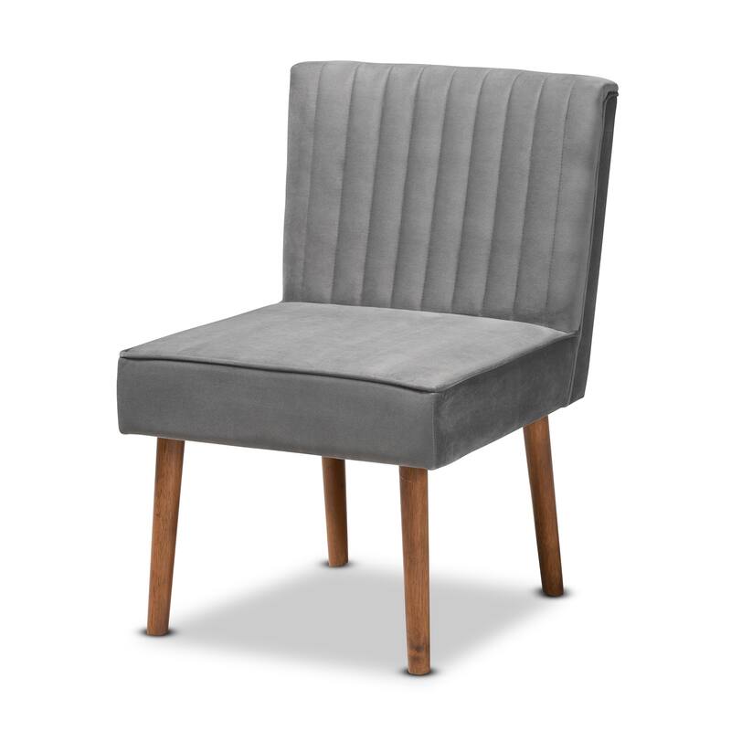 Alvis Mid-Century Velvet Upholstered Wood Dining Chair-Grey - Grey, Walnut Brown