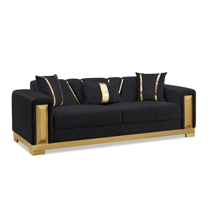 Furniture of America Maxine Glam 2-Piece Solid Wood Sofa Set with Accent Pillows