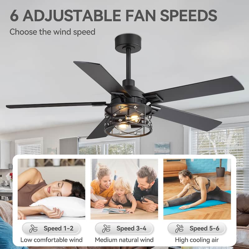 52-inch Reversible 5-Blade Caged Ceiling Fan with Remote and Light Kit