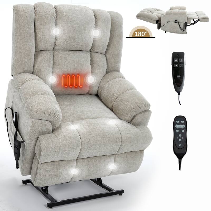 Power Lift Recliner Chair with Dual Motor, Massage & Heat (Chenille)