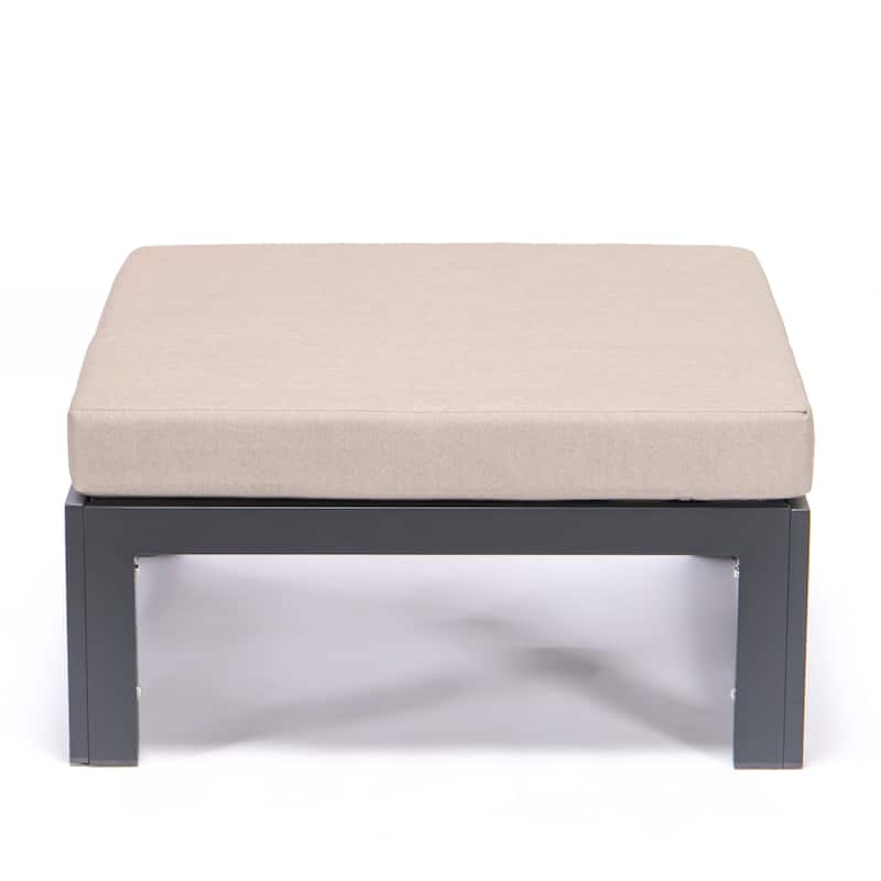 Chelsea Patio Ottoman in Black Aluminum with Cushions Set of 2 by LeisureMod