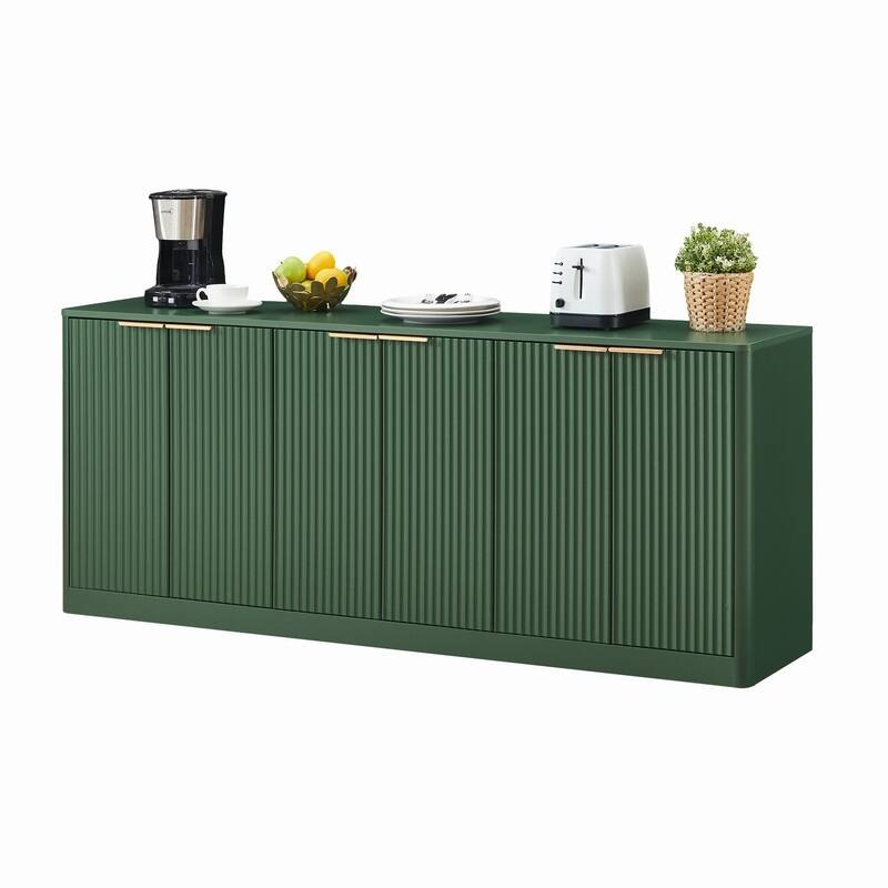 Modern 67" Fluted Buffet Sideboard Cabinet with Shelves, TV Stand Storage Cabinet with 4 Wave Doors for Organized Living Spaces
