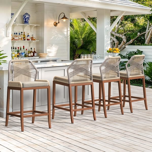 Set Modern Aluminum Twill Wicker Woven Outdoor Bar Stool Chair