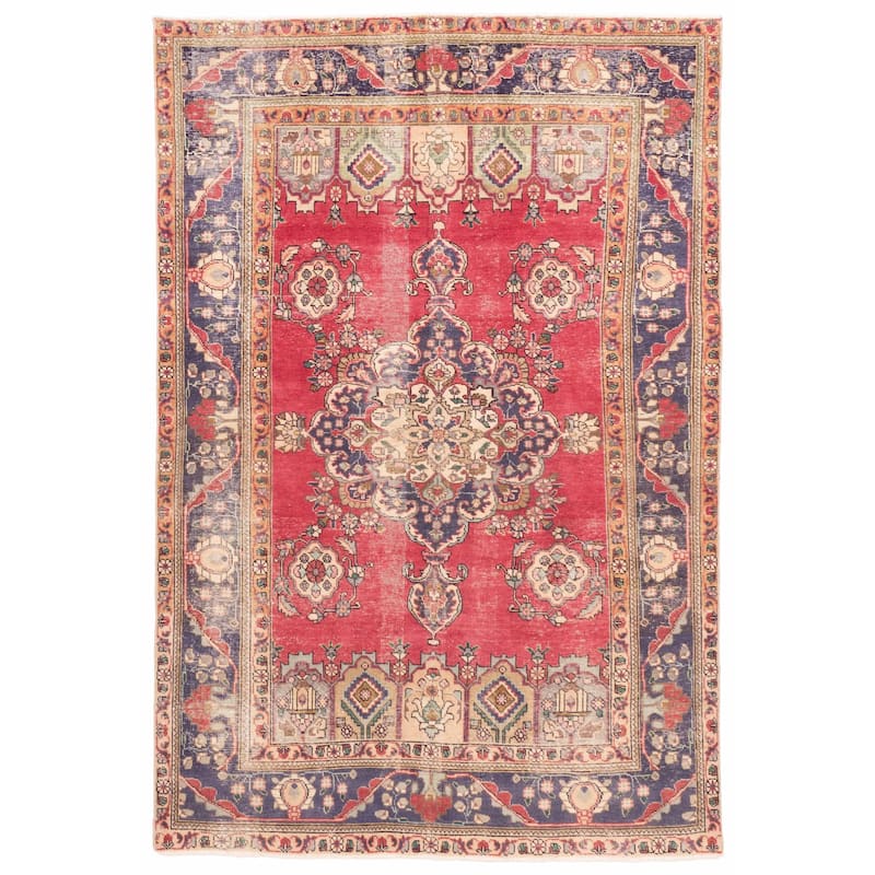 ECARPETGALLERY Hand-knotted Antalya Vintage Red Wool Rug - 6'3 x 9'4