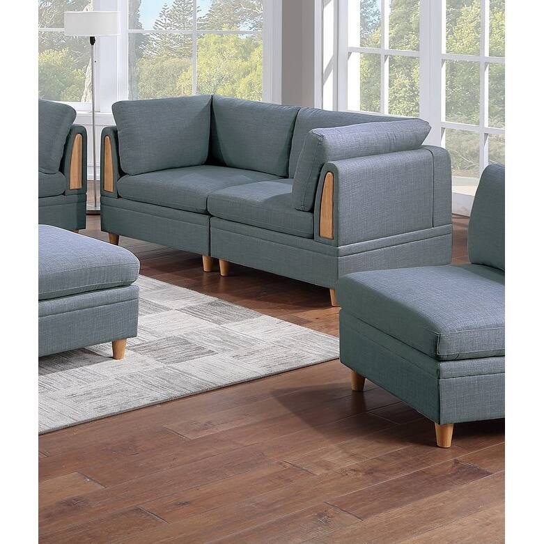 7pc Steel Gray Fabric Sectional Sofa Set - 4 Wedges, 2 Armless Chairs, 1 Ottoman