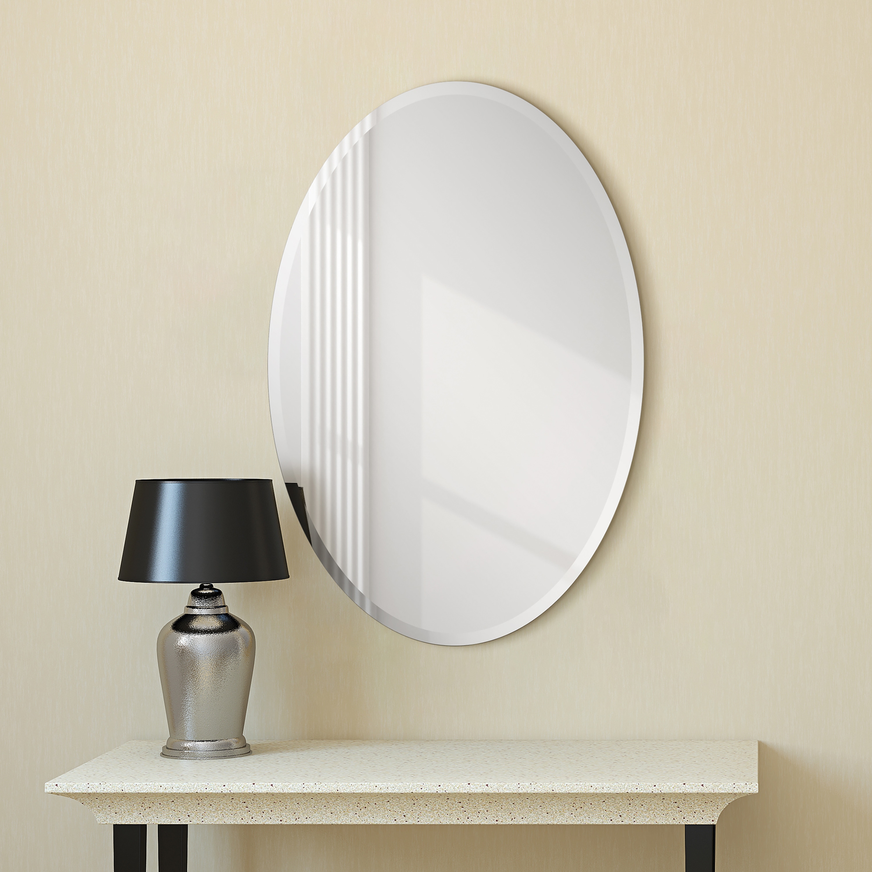 Frameless Beveled Oval Wall Mirror, Ready to Hang, Bathroom Room, Vanity Mirror - 24 in. x 0.39 in. x 36 in.