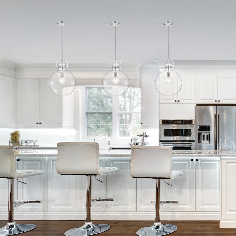 Chrome 1-Light 14 Inch Globe Shaped Clear Glass Pendant