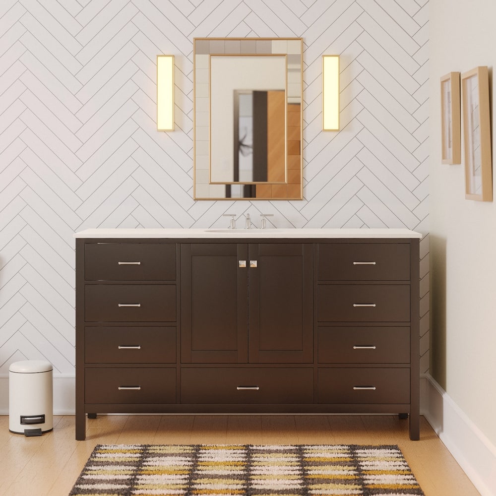 KitchenBathCollection Horizon 60" Single Bathroom Vanity with Engineered White Top