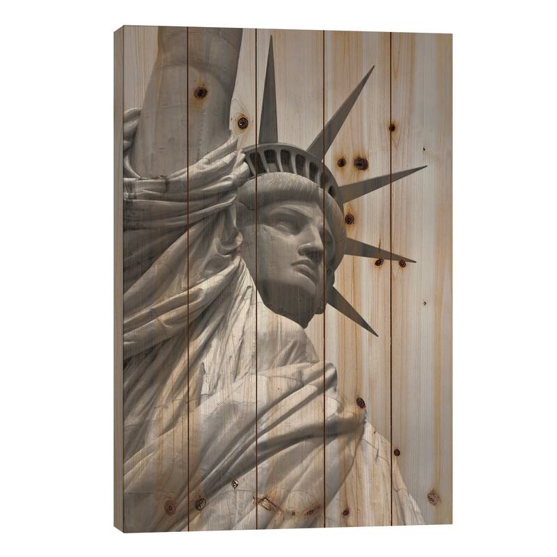 Statue of Liberty Black & White Print On Wood by Unknown Artist - Multi-Color - 26x18x1.5