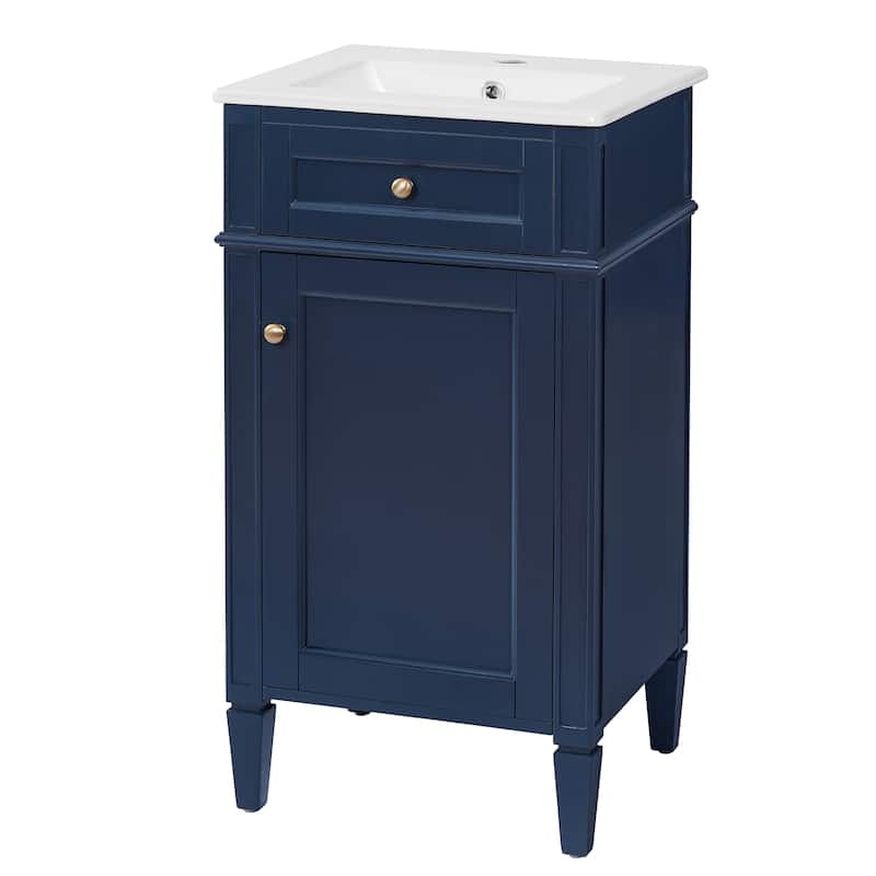 18" Freestanding Single Bathroom Vanity with Ceramic Sink, French Style Cabinet with Soft Close Door
