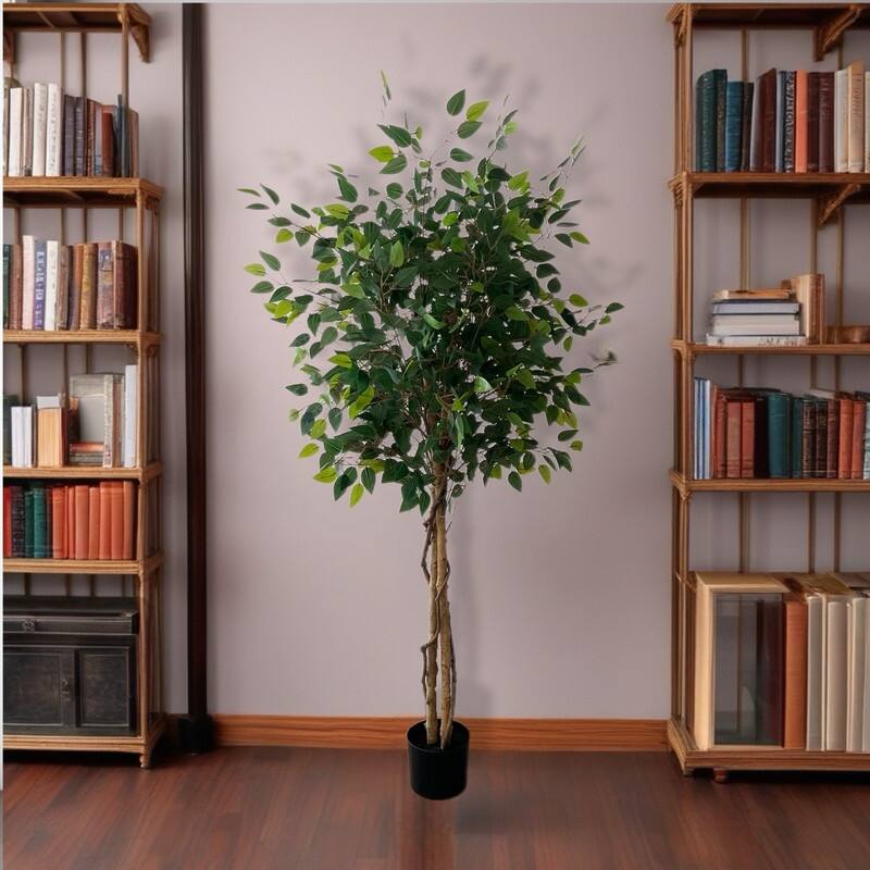 XBrand 63-Inch Artificial Ficus Tree - Realistic Indoor Faux Plant with Bendable Branches and Pre-Potted Design