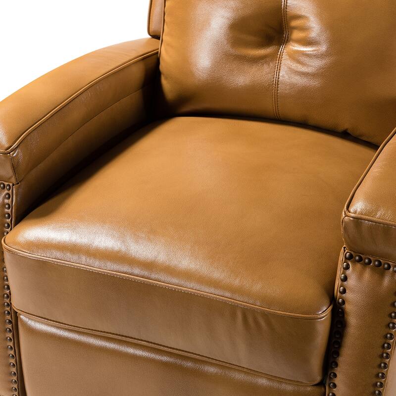 Gaspar Mid-Century Modern Genuine Leather Pushback Recliner with Wood legs Set of 2 by HULALA HOME