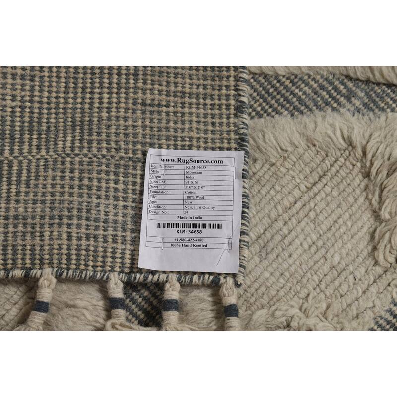 Geometric Moroccan Oriental Foyer Rug Handmade Wool Carpet - 2'0"x 3'0"