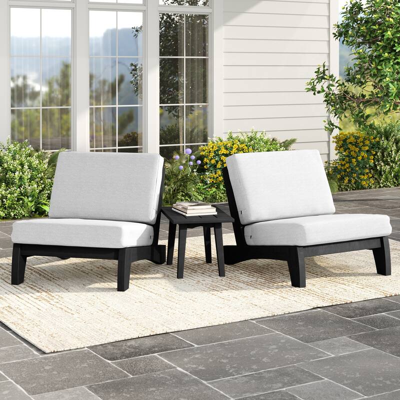 3 Piece Teak Wood Outdoor Conversation Chair Set with Table, Cushion