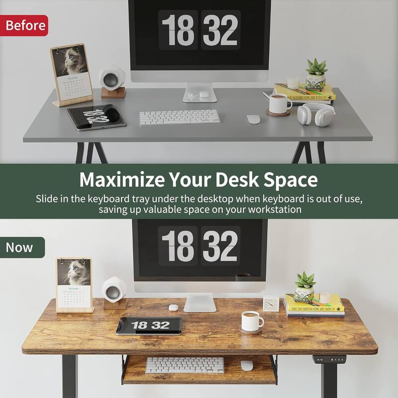 FEZIBO Standing Desk with Keyboard Tray, Electric Height Adjustable Desk, Sit Stand Up Desk, Computer Office Desk