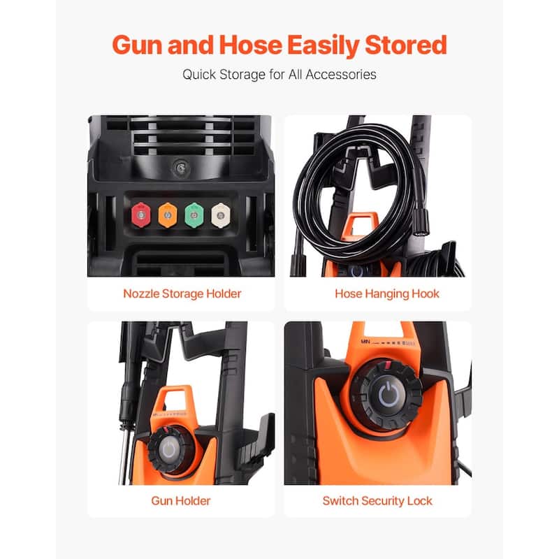 Electric Pressure Washer Max 4500 PSI 3.2 GPM With Pressure Adjustment - Orange