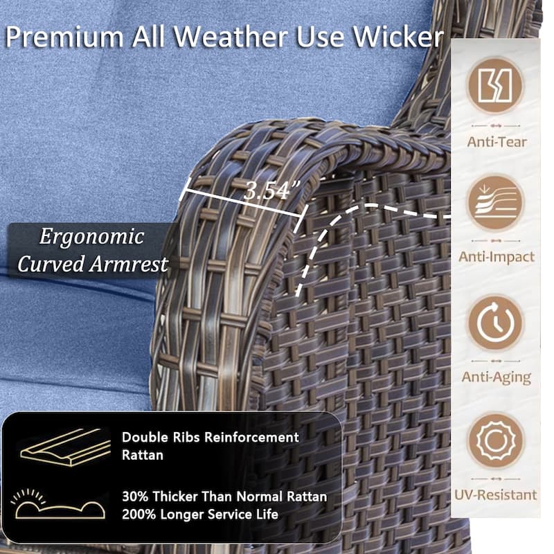 5 Piece Outdoor Wicker Patio Conversation Chair with Ottoman Set